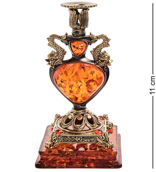 AM-2983 Подсвечник "Индийский" (латунь, янтарь)