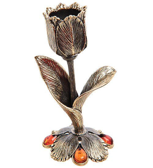 AM-3045 Подсвечник "Тюльпан" (латунь, янтарь)