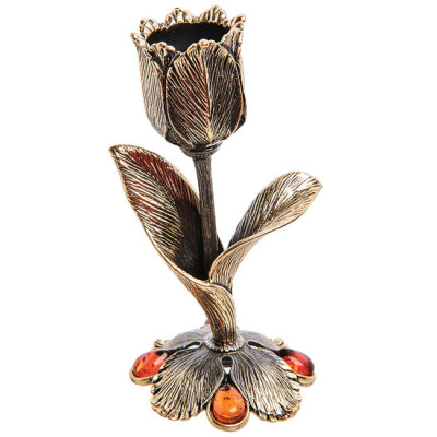 AM-3045 Подсвечник "Тюльпан" (латунь, янтарь)