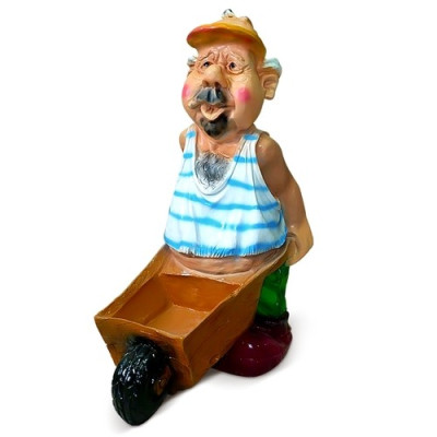 Декоративная садовая фигурка "Дачник с тачкой"