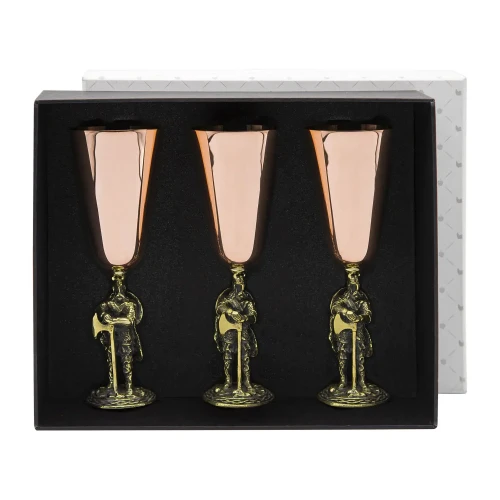 Набор из 3 рюмок "Викинги" медь-латунь с чернением