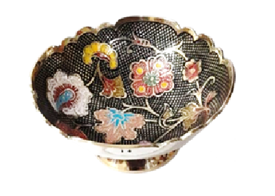 Конфетница латунь резная тёмная цветная эмаль h-10 см