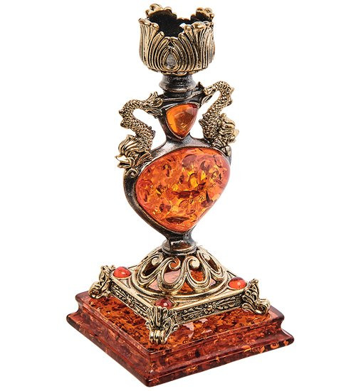 AM-3047 Подсвечник "Индийский" (латунь, янтарь)