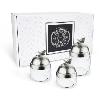 Набор банок под сыпучие продукты с медной посеребренной кованой крышкой "Бабочки"