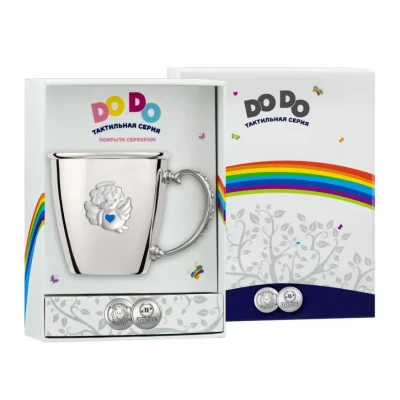 Кружка детская "Ангел" посеребренная с голубой с эмалью