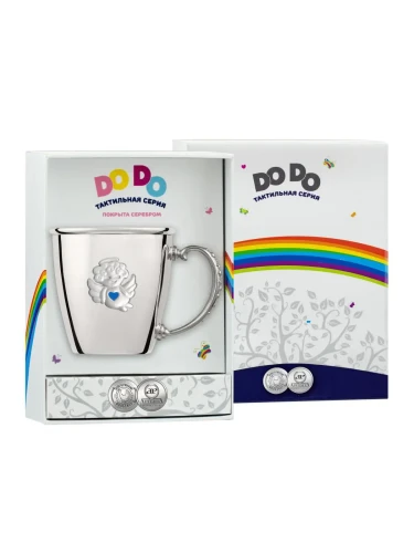 Кружка детская "Ангел" посеребренная с голубой с эмалью