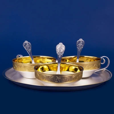 Кофейный набор №6 из мельхиора с посеребрением