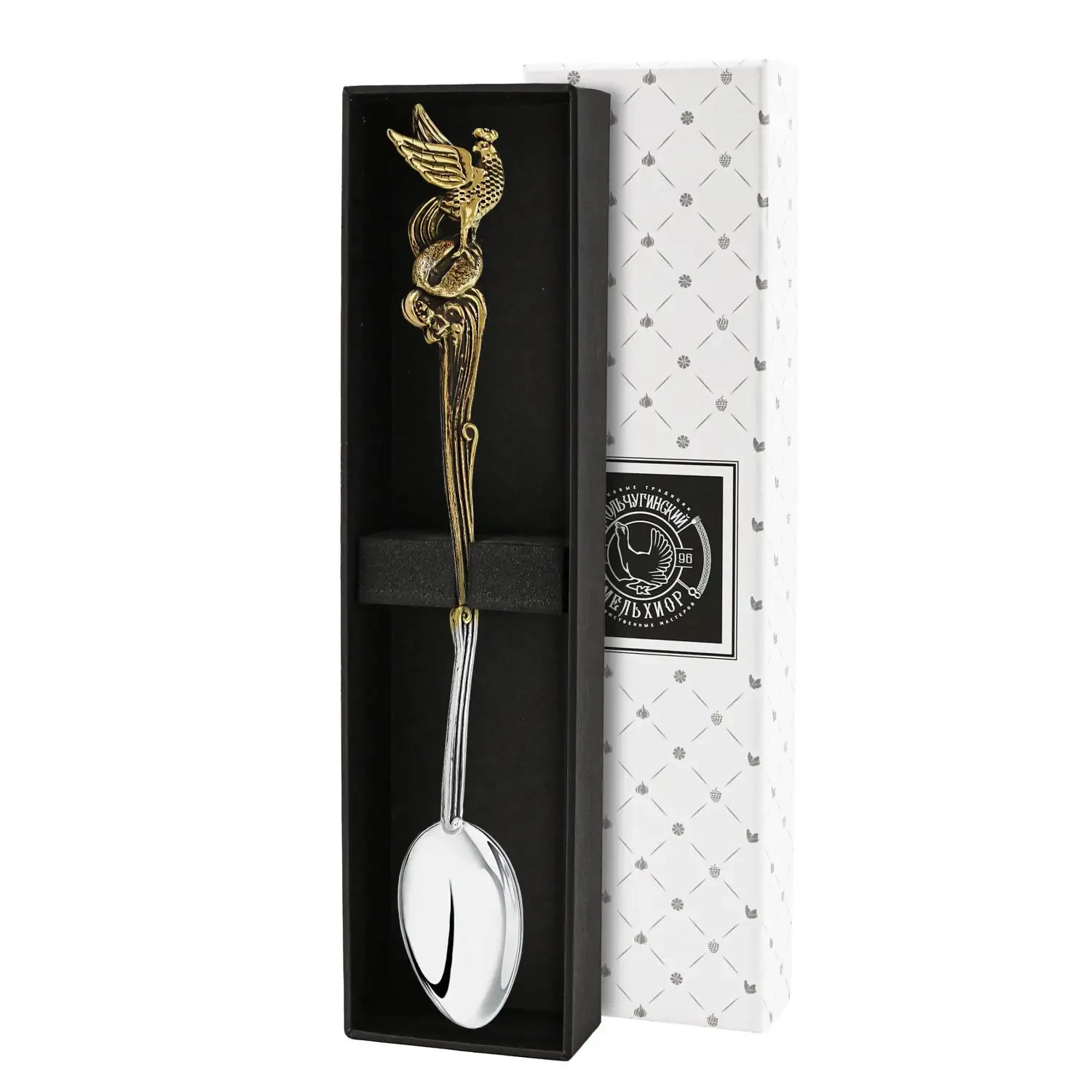 Ложка д/размешивания кофе "Суздаль" латунная с посереб.яблочком + футляр Ложка д/размешивания кофе "Суздаль" латунная с посереб.яблочком + футляр