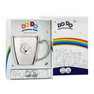 Кружка детская "Ангел" посеребренная с розовой  с эмалью