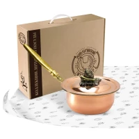 Сотейник медный с лужением с крышкой "Чеснок" с резной ручкой