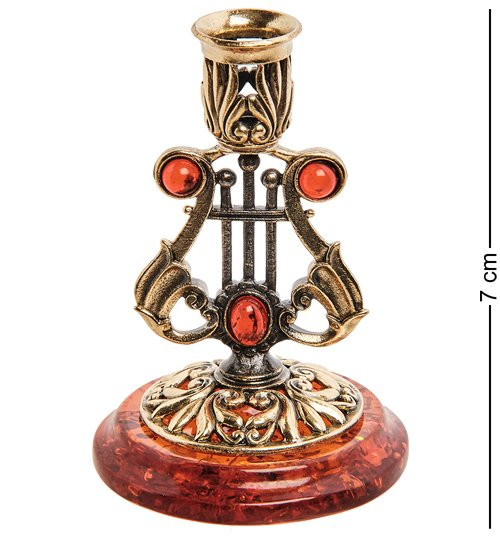 AM-3049 Подсвечник "Арфа" (латунь, янтарь)