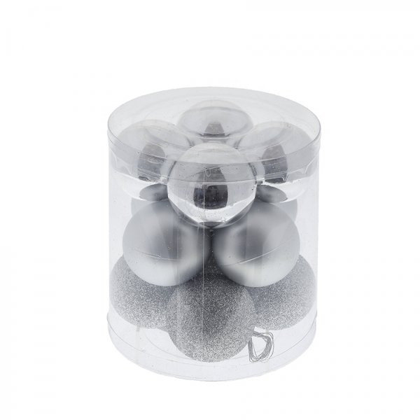 Набор из 12шт, Украшение новогоднее Шар "Серебряный жемчуг", D 4 см, L9,5 W9,5 H10,5 см