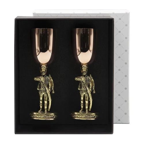 Набор из 2 рюмок "Аты-Баты" медь-латунь с чернением