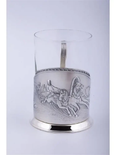 Подстаканник "Зимняя тройка" из мельхиора с посеребренный с чернением