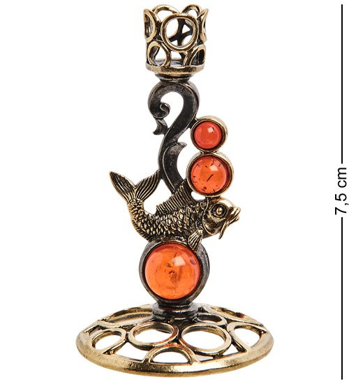 AM-3051 Подсвечник "Золотой карп" (латунь, янтарь)