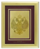 Картина с гербом РФ на красном фоне