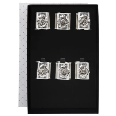 Набор посеребренных колец для салфеток "Ромашка" с чернением