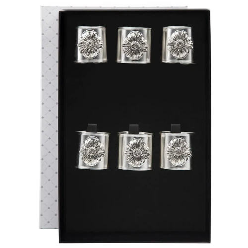 Набор посеребренных колец для салфеток "Ромашка" с чернением