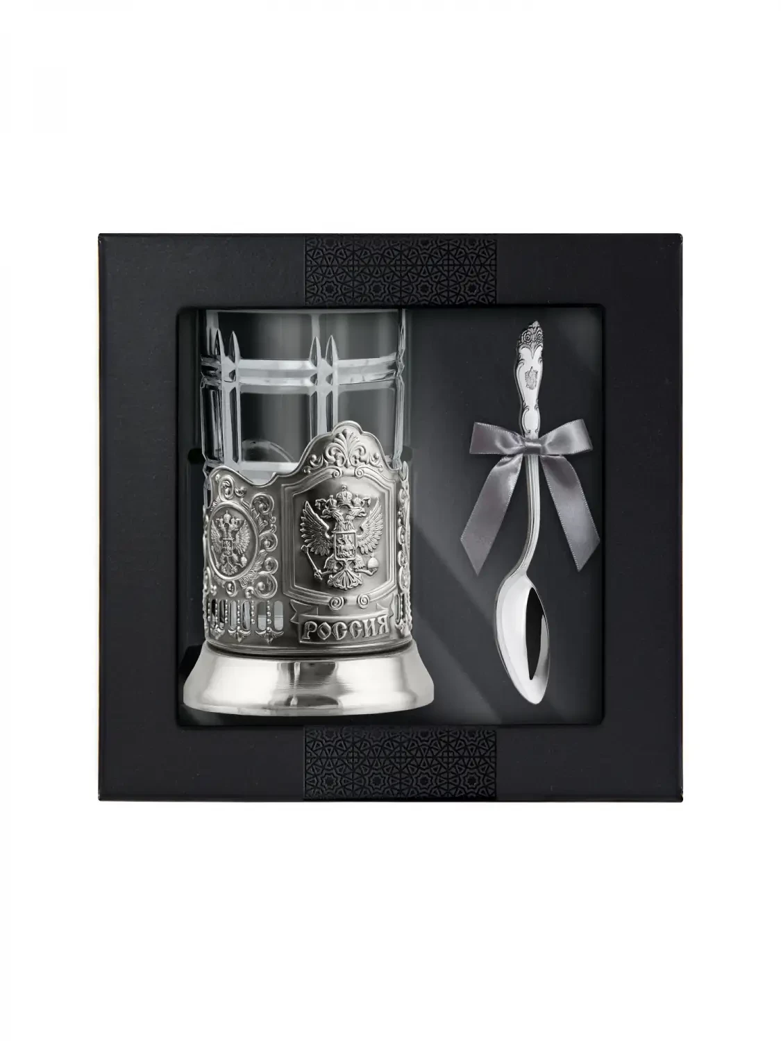 Набор для чая "Герб РФ" никелированный с чернением Набор для чая "Герб РФ" никелированный с чернением