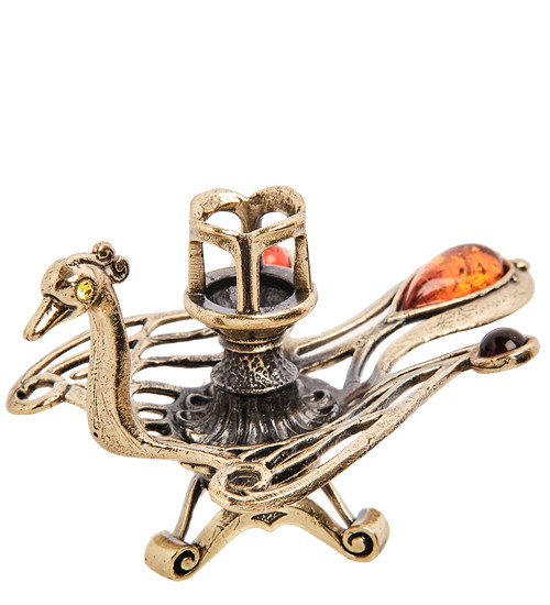 AM-3054 Подсвечник "Жар-птица" (латунь, янтарь)