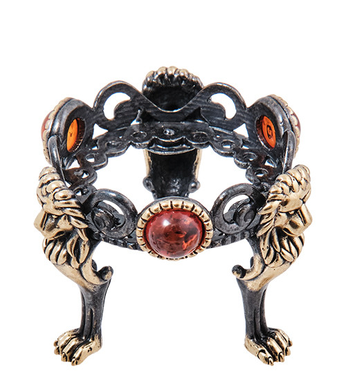 AM-3995 Подсвечник "Львы" (латунь, янтарь)